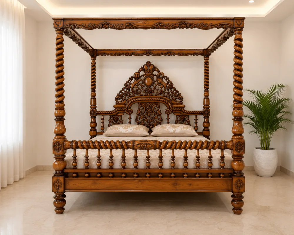 Antique Royal Bed - Lion Horse Carving ( Teak Wood Bed )