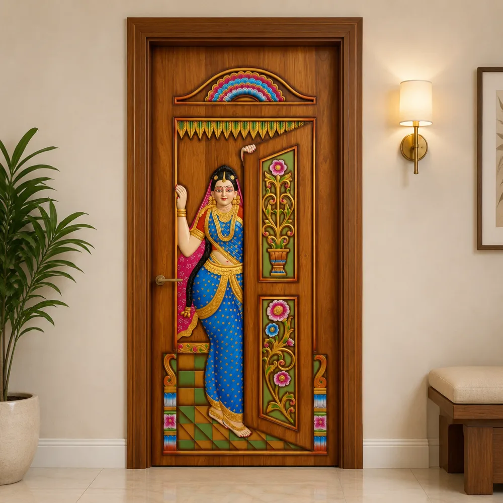 Wooden Carved Dhanalaxmi Door CP Segun (Premium Teak Wood) — CP Segun teak — New Priyatama Furniture