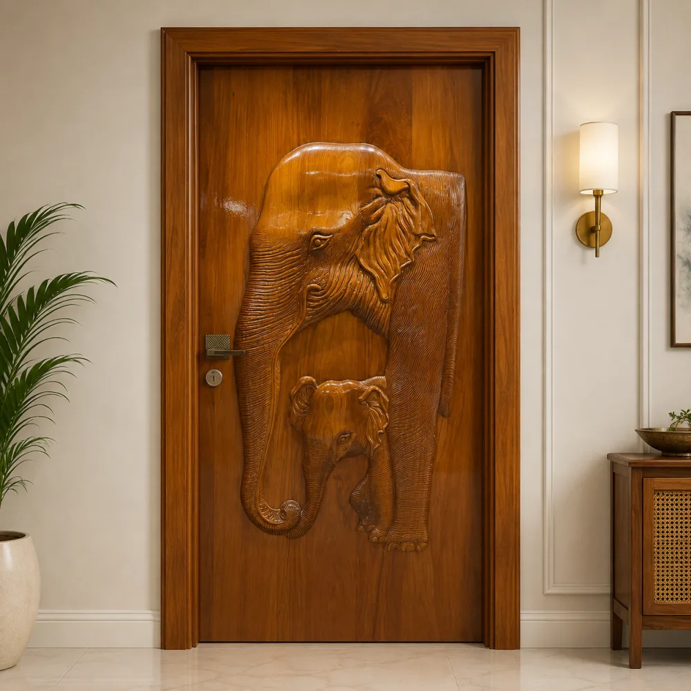 Wooden Carved Elephant Door CP Segun (Premium Teak Wood) — CP Segun teak — New Priyatama Furniture