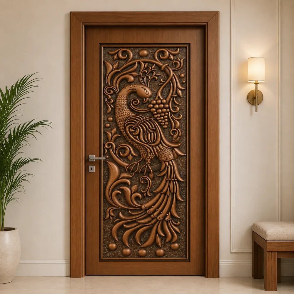 Wooden Carved Peacock Door CP Segun (Premium Teak Wood) — CP Segun teak — New Priyatama Furniture