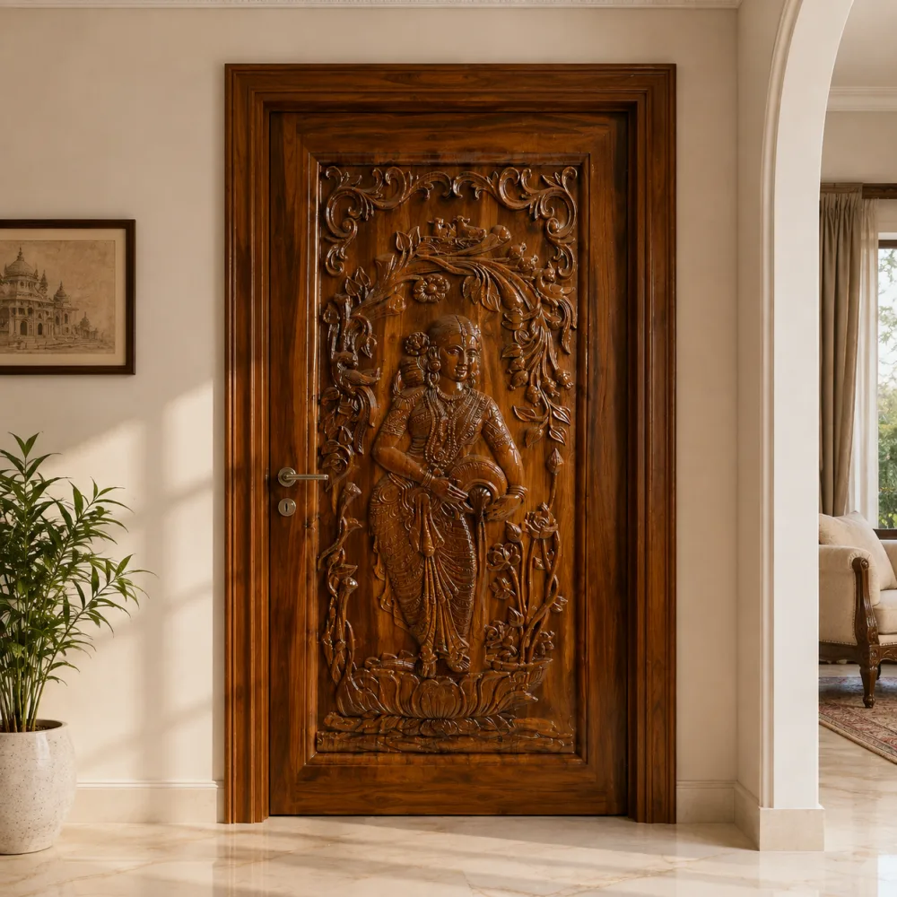 Wooden Carved Woman Door CP Segun (Premium Teak Wood) — CP Segun teak — New Priyatama Furniture